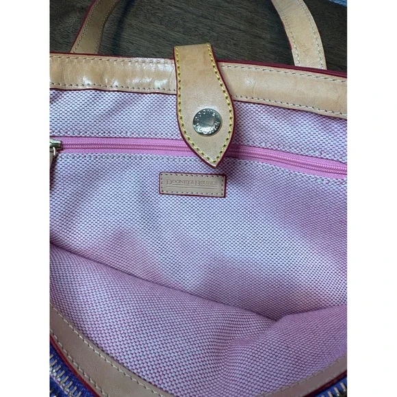 Dooney & Bourke DB Monogram Tote Bag Purse Lavender and White Leather Trim Y2K - Picture 3 of 8